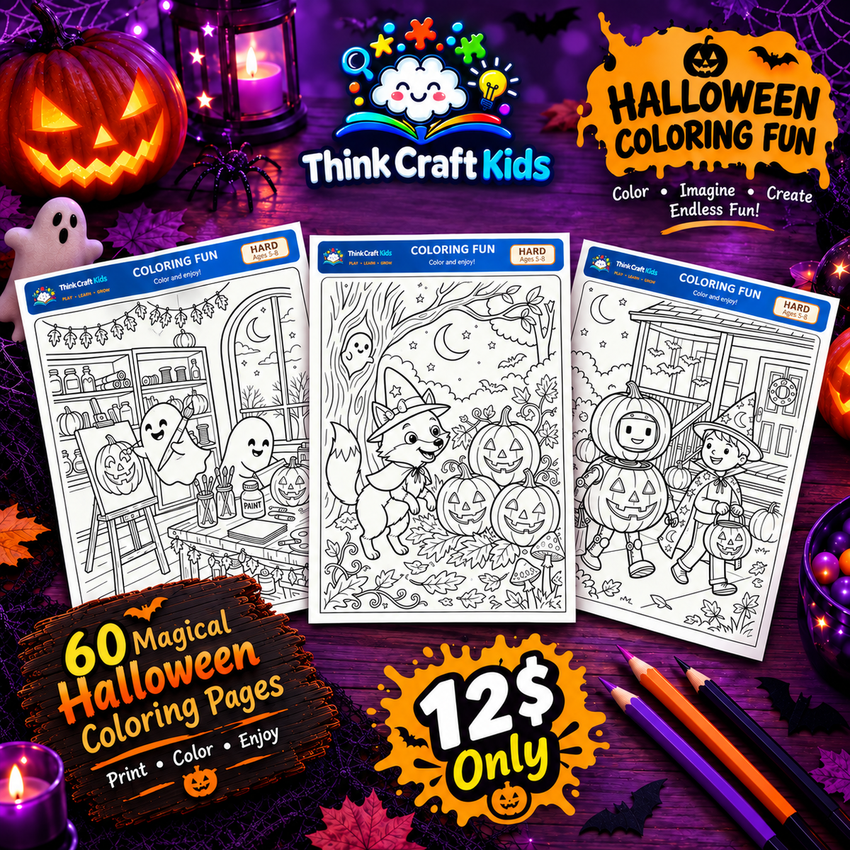 Halloween Coloring Book for Kids | 60 Cute Printable Pages