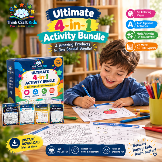 Ultimate 4-in-1 Kids Activity Bundle | Coloring, Alphabet, Math & Mazes | Ages 3–8